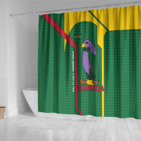 Dominica Flag Shower Curtain National Parrot and Stars Design with Motto Apres Bondie C’est La Ter - Wonder Print Shop