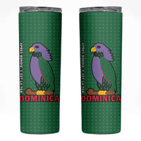 Dominica Flag Skinny Tumbler National Parrot and Stars Design with Motto Apres Bondie C’est La Ter - Wonder Print Shop