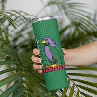 Dominica Flag Skinny Tumbler National Parrot and Stars Design with Motto Apres Bondie C’est La Ter - Wonder Print Shop
