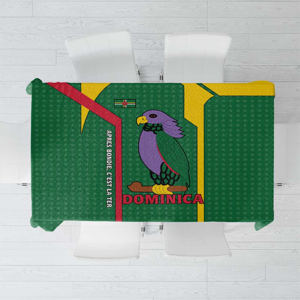 Dominica Flag Tablecloth National Parrot and Stars Design with Motto Apres Bondie C’est La Ter - Wonder Print Shop