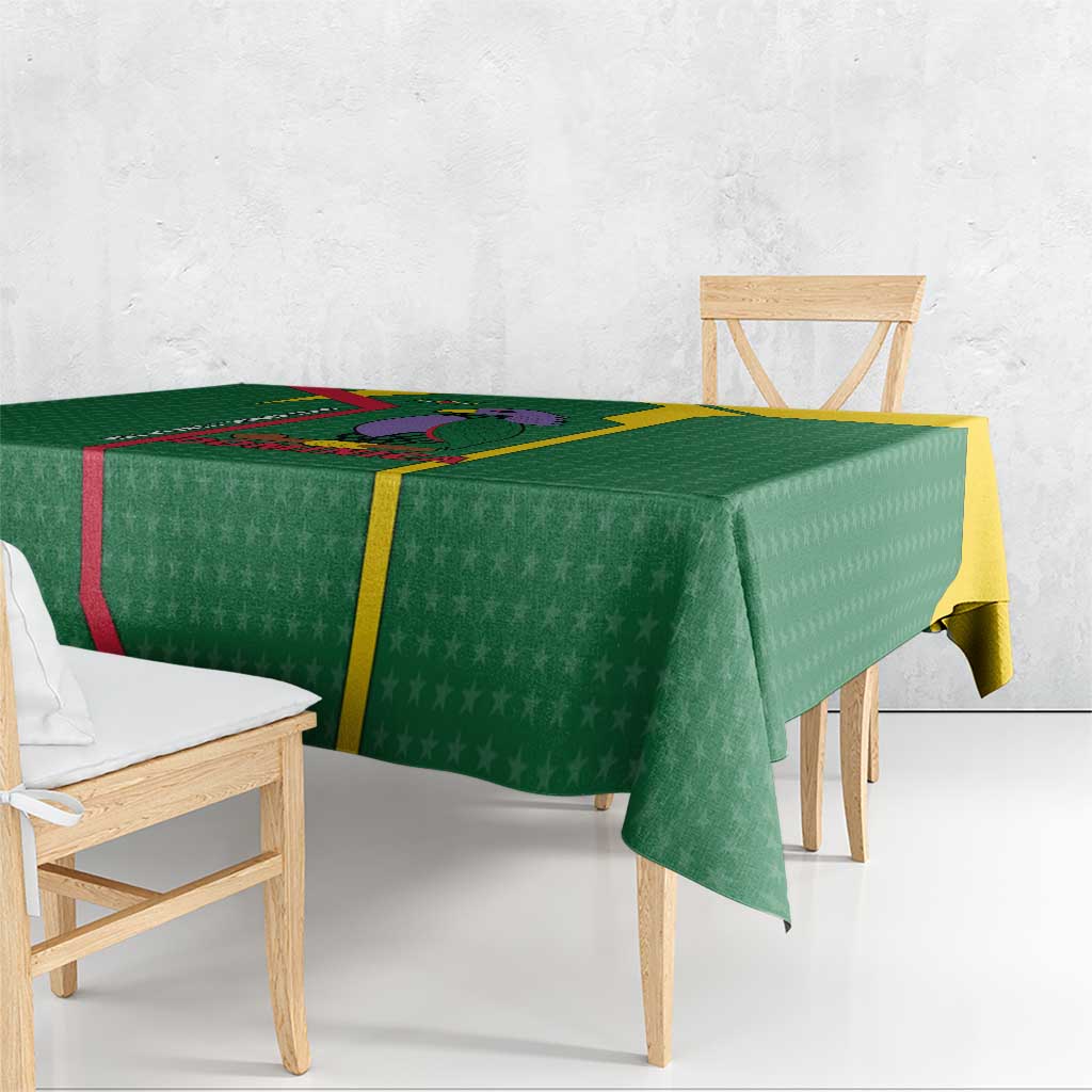 Dominica Flag Tablecloth National Parrot and Stars Design with Motto Apres Bondie C’est La Ter - Wonder Print Shop