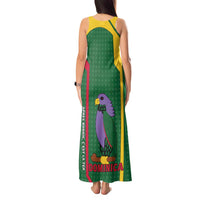 Dominica Flag Tank Maxi Dress National Parrot and Stars Design with Motto Apres Bondie C’est La Ter - Wonder Print Shop