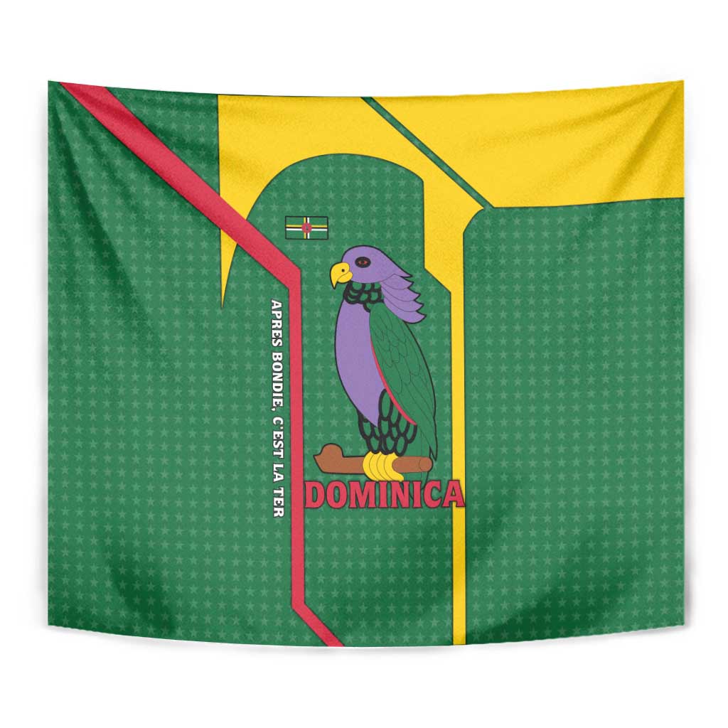 Dominica Flag Tapestry National Parrot and Stars Design with Motto Apres Bondie C’est La Ter - Wonder Print Shop