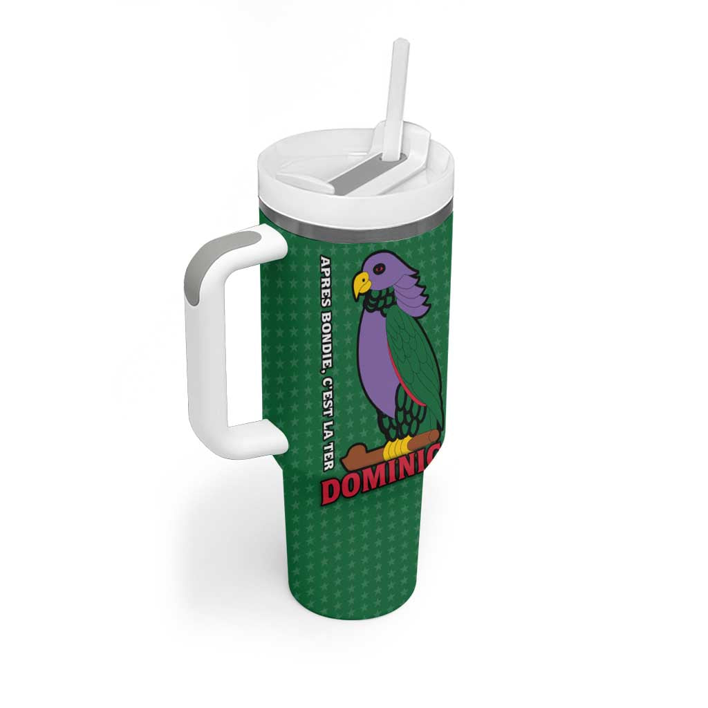 Dominica Flag Tumbler With Handle National Parrot and Stars Design with Motto Apres Bondie C’est La Ter - Wonder Print Shop