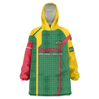 Dominica Flag Wearable Blanket Hoodie National Parrot and Stars Design with Motto Apres Bondie C’est La Ter - Wonder Print Shop