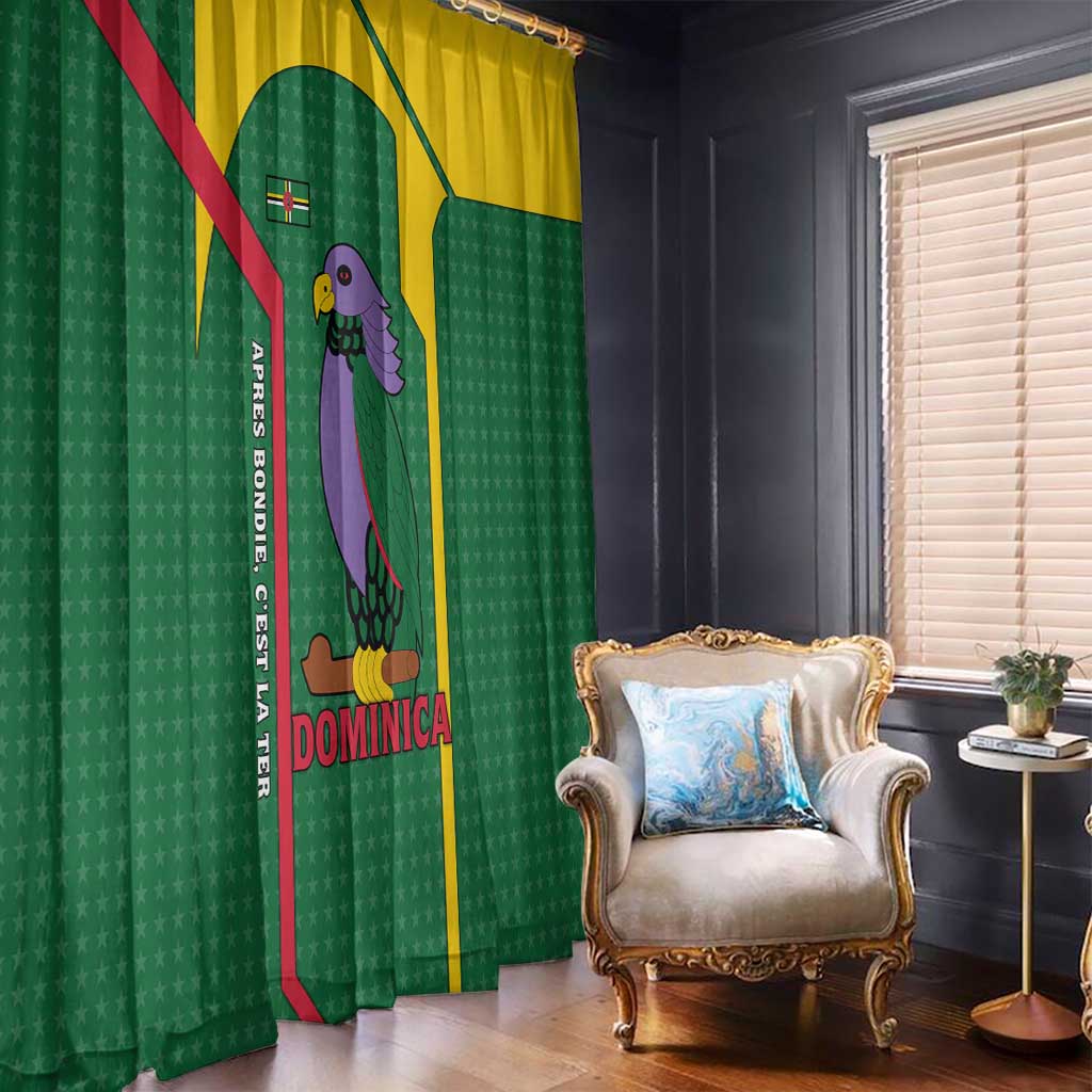 Dominica Flag Window Curtain National Parrot and Stars Design with Motto Apres Bondie C’est La Ter - Wonder Print Shop