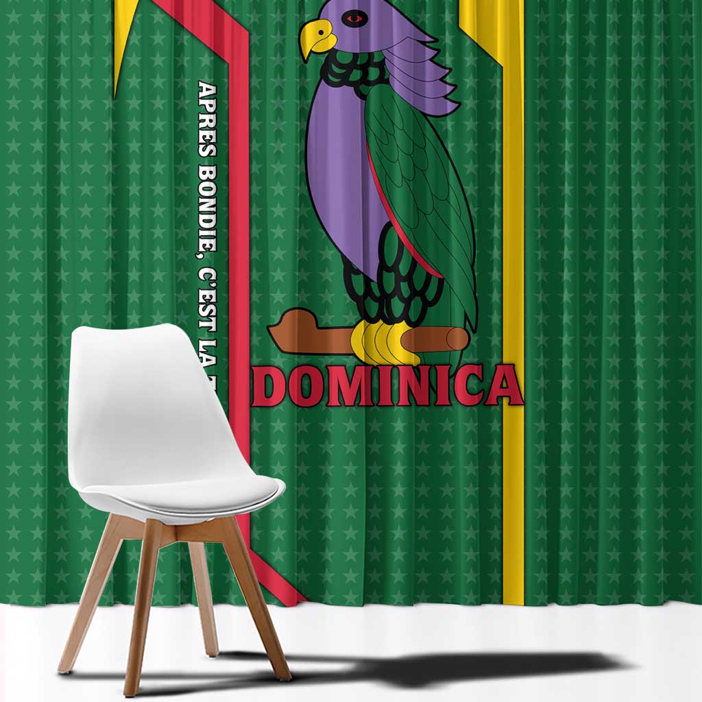 Dominica Flag Window Curtain National Parrot and Stars Design with Motto Apres Bondie C’est La Ter - Wonder Print Shop
