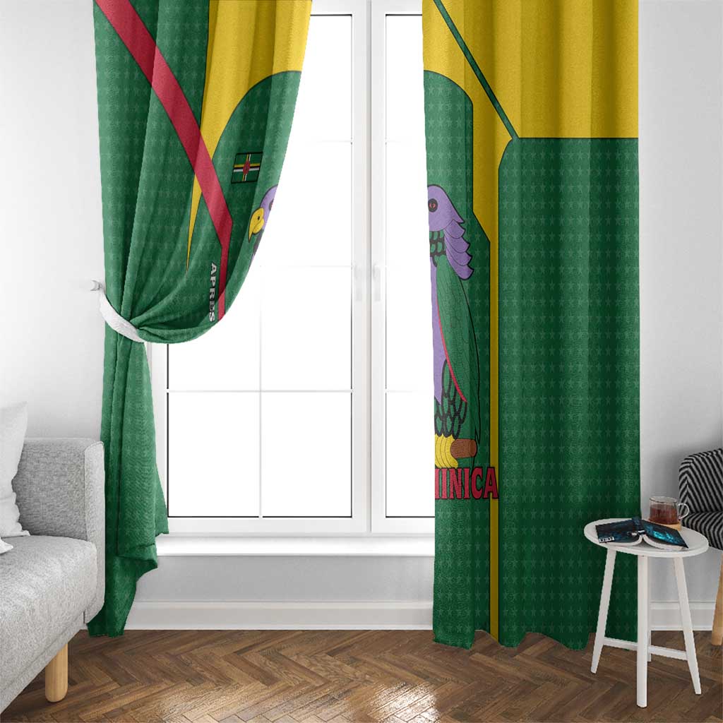 Dominica Flag Window Curtain National Parrot and Stars Design with Motto Apres Bondie C’est La Ter - Wonder Print Shop