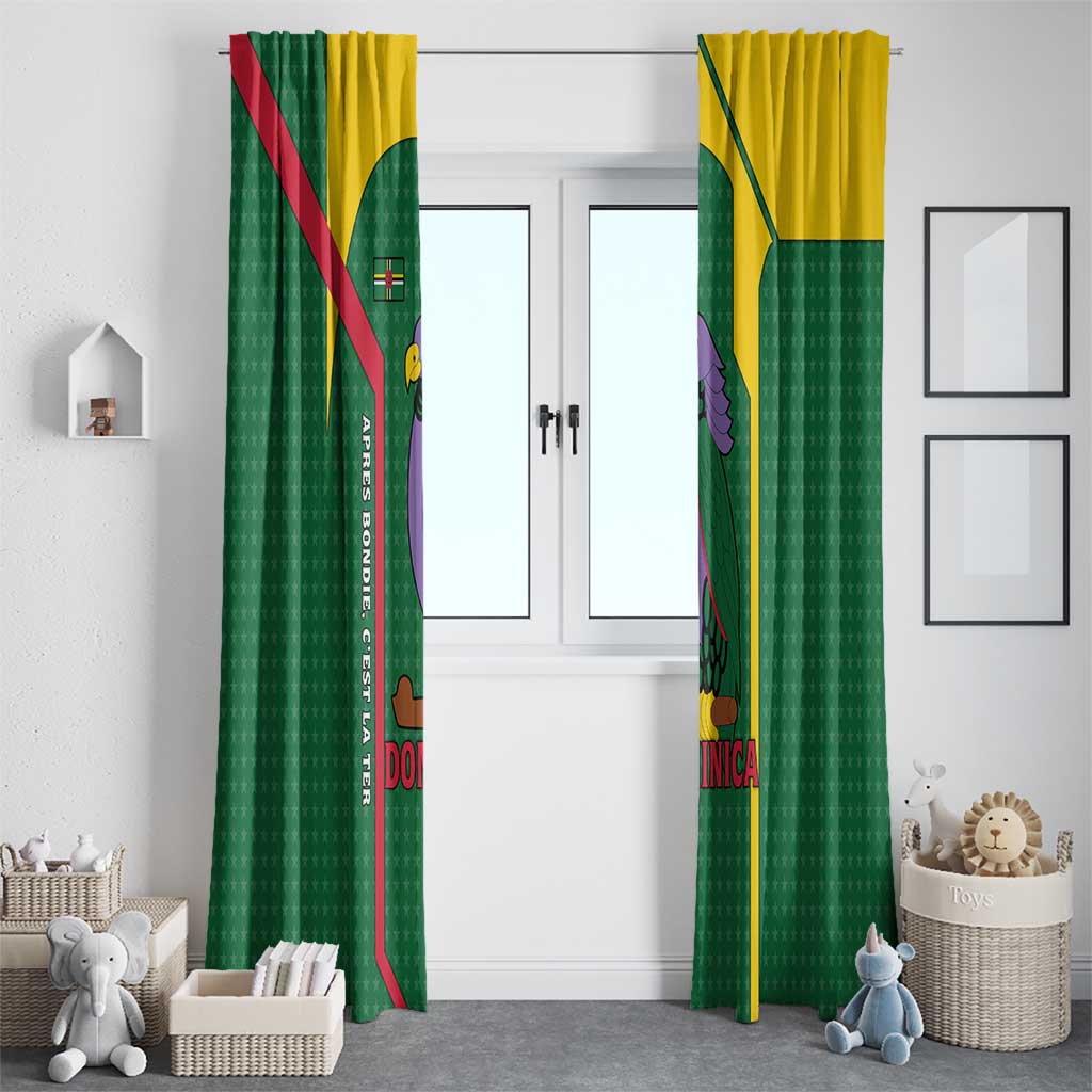 Dominica Flag Window Curtain National Parrot and Stars Design with Motto Apres Bondie C’est La Ter - Wonder Print Shop