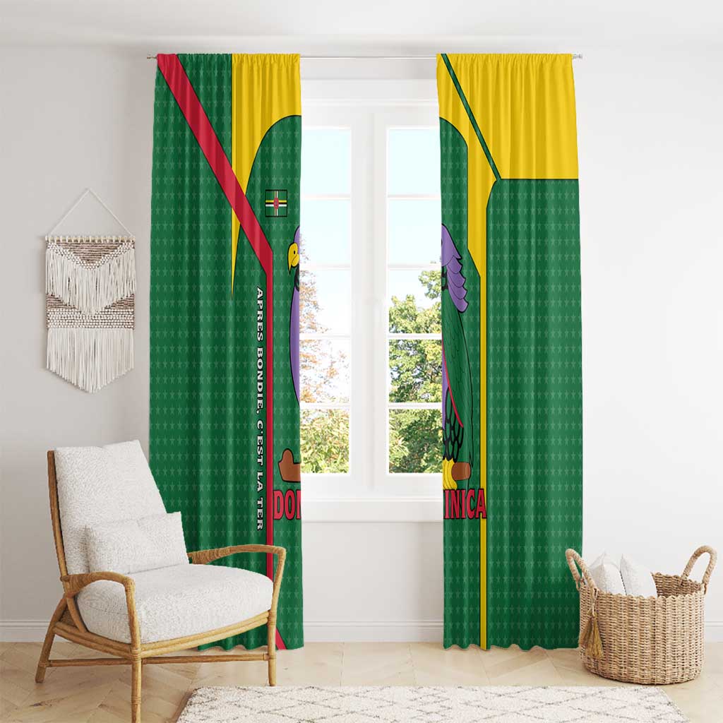 Dominica Flag Window Curtain National Parrot and Stars Design with Motto Apres Bondie C’est La Ter - Wonder Print Shop