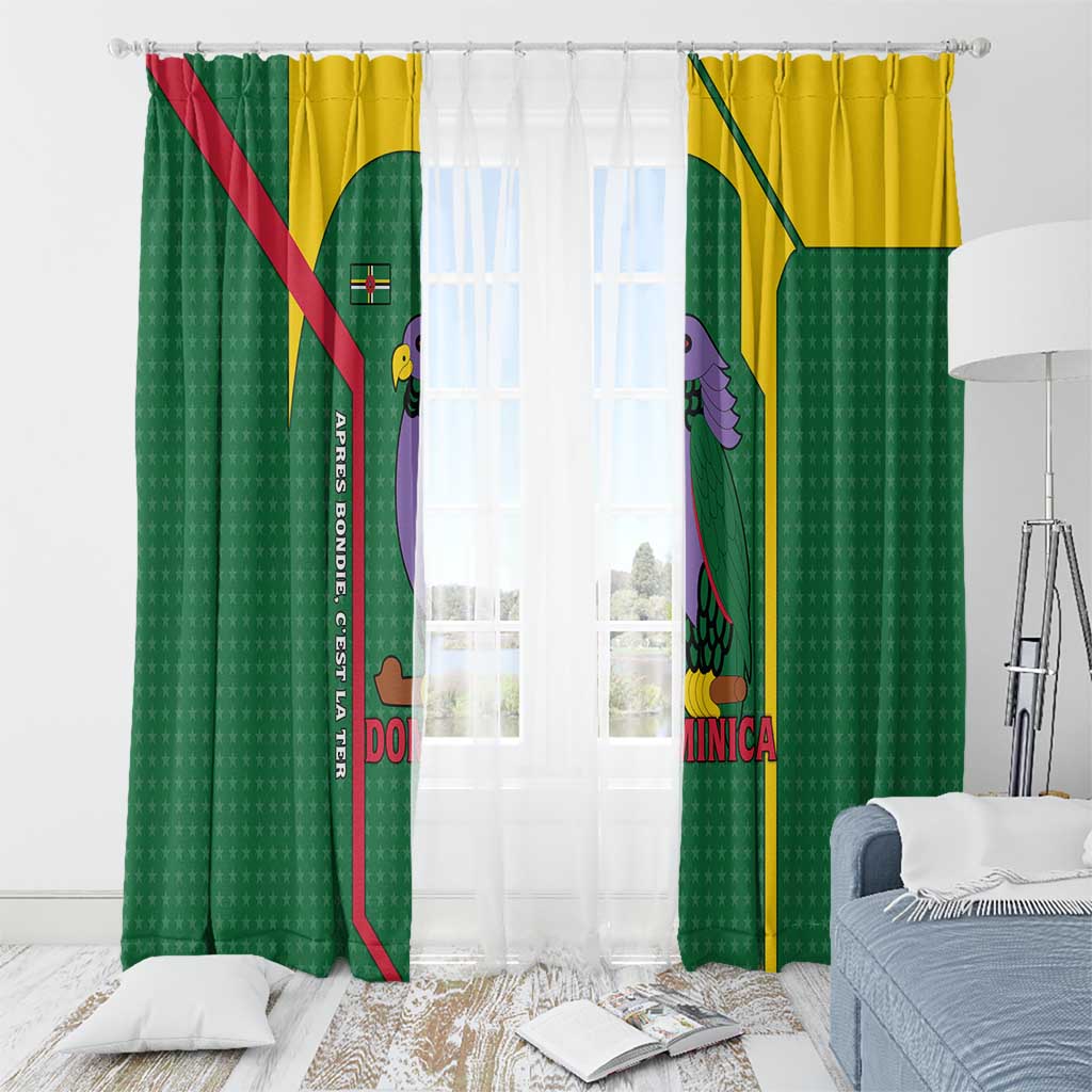 Dominica Flag Window Curtain National Parrot and Stars Design with Motto Apres Bondie C’est La Ter - Wonder Print Shop