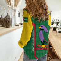 Dominica Flag Women Casual Shirt National Parrot and Stars Design with Motto Apres Bondie C’est La Ter - Wonder Print Shop