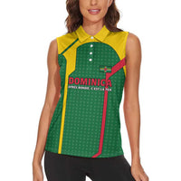 Dominica Flag Women Sleeveless Polo Shirt National Parrot and Stars Design with Motto Apres Bondie C’est La Ter - Wonder Print Shop