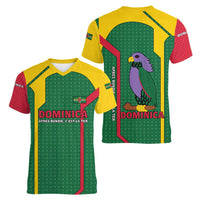 Dominica Flag Women V-Neck T-Shirt National Parrot and Stars Design with Motto Apres Bondie C’est La Ter - Wonder Print Shop