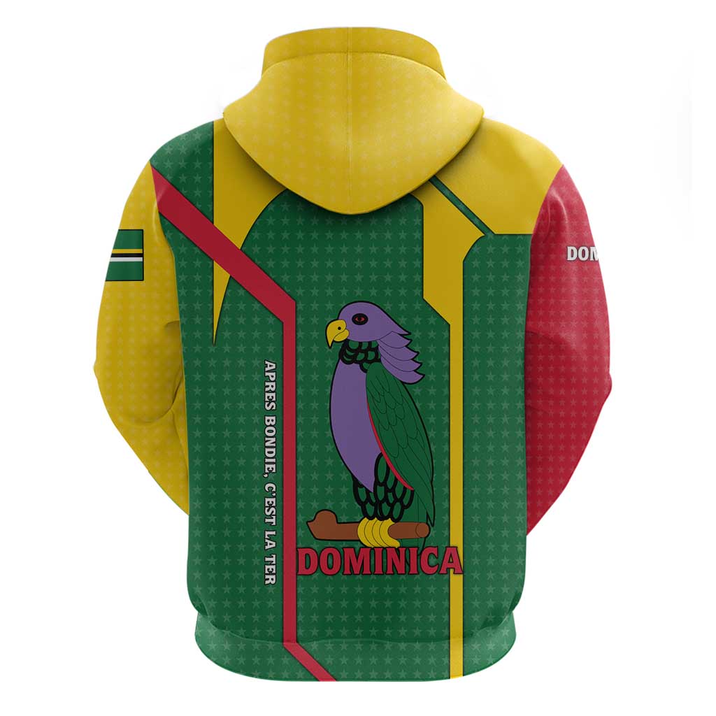 Dominica Flag Zip Hoodie National Parrot and Stars Design with Motto Apres Bondie C’est La Ter - Wonder Print Shop