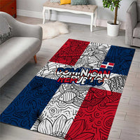 Dominican Republic Flag Area Rug Red White and Blue Pattern with National Emblem and Tribal Design - Wonder Print Shop
