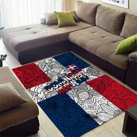 Dominican Republic Flag Area Rug Red White and Blue Pattern with National Emblem and Tribal Design - Wonder Print Shop