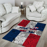 Dominican Republic Flag Area Rug Red White and Blue Pattern with National Emblem and Tribal Design - Wonder Print Shop