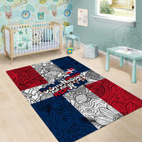 Dominican Republic Flag Area Rug Red White and Blue Pattern with National Emblem and Tribal Design - Wonder Print Shop