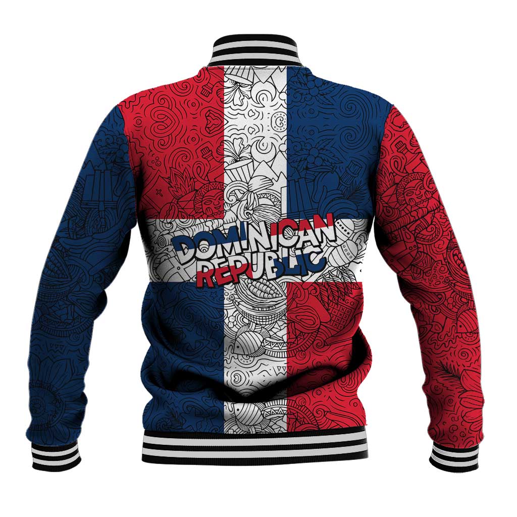 Dominican Republic Flag Baseball Jacket Red White and Blue Pattern with National Emblem and Tribal Design - Wonder Print Shop