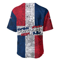 Dominican Republic Flag Baseball Jersey Red White and Blue Pattern with National Emblem and Tribal Design - Wonder Print Shop