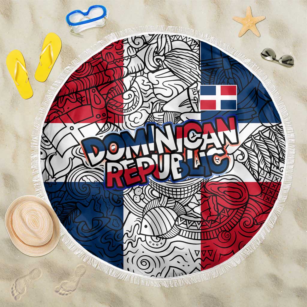 Dominican Republic Flag Beach Blanket Red White and Blue Pattern with National Emblem and Tribal Design - Wonder Print Shop
