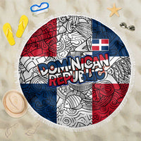 Dominican Republic Flag Beach Blanket Red White and Blue Pattern with National Emblem and Tribal Design - Wonder Print Shop