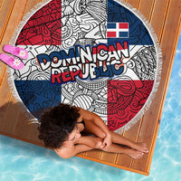 Dominican Republic Flag Beach Blanket Red White and Blue Pattern with National Emblem and Tribal Design - Wonder Print Shop