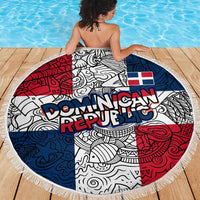 Dominican Republic Flag Beach Blanket Red White and Blue Pattern with National Emblem and Tribal Design - Wonder Print Shop