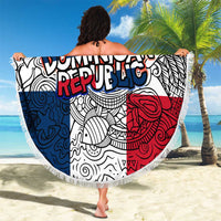 Dominican Republic Flag Beach Blanket Red White and Blue Pattern with National Emblem and Tribal Design - Wonder Print Shop