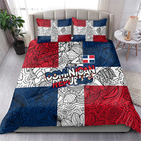 Dominican Republic Flag Bedding Set Red White and Blue Pattern with National Emblem and Tribal Design - Wonder Print Shop