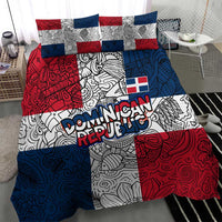 Dominican Republic Flag Bedding Set Red White and Blue Pattern with National Emblem and Tribal Design - Wonder Print Shop