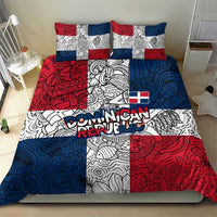Dominican Republic Flag Bedding Set Red White and Blue Pattern with National Emblem and Tribal Design - Wonder Print Shop