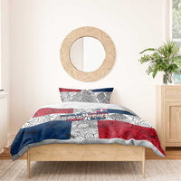 Dominican Republic Flag Bedding Set Red White and Blue Pattern with National Emblem and Tribal Design - Wonder Print Shop