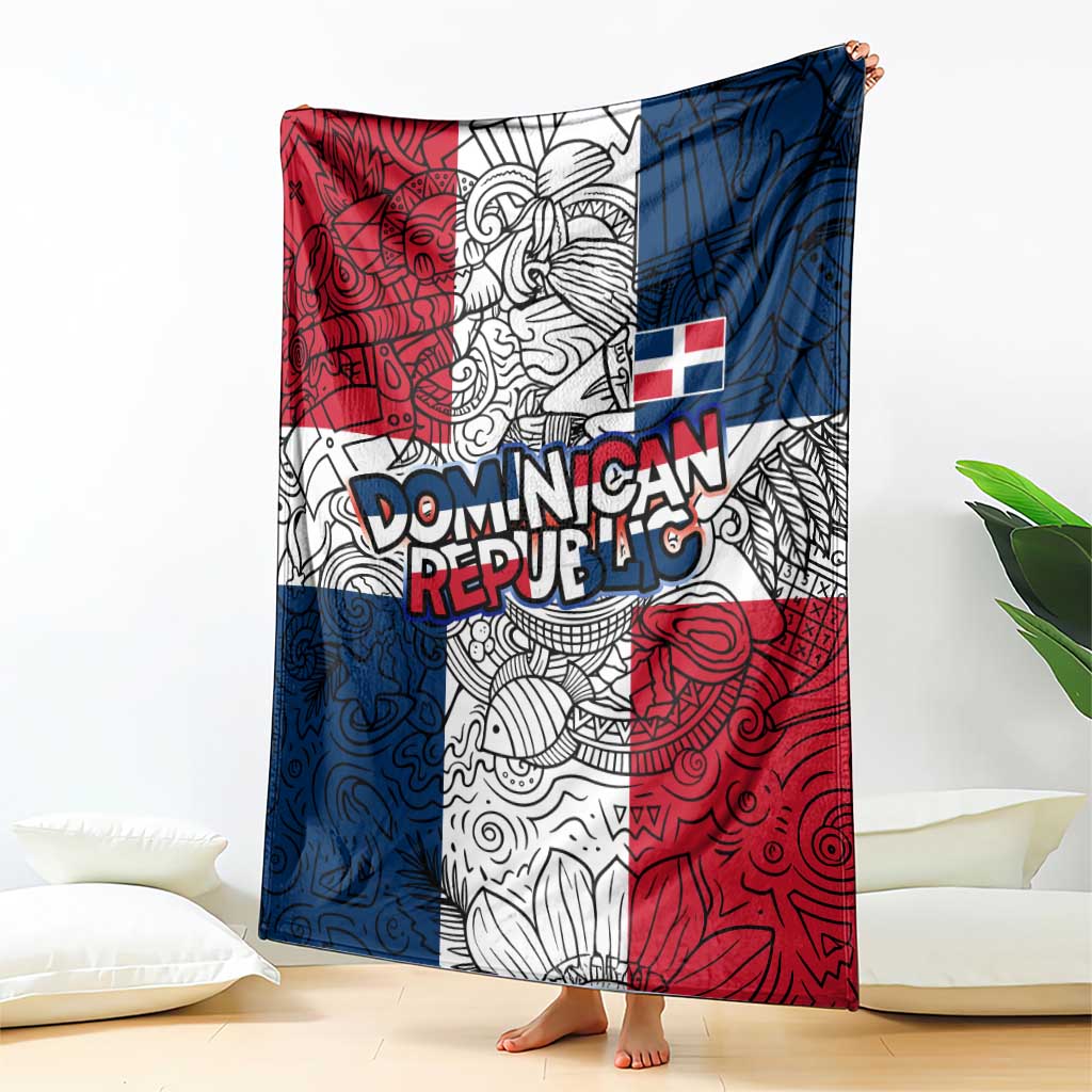 Dominican Republic Flag Blanket Red White and Blue Pattern with National Emblem and Tribal Design - Wonder Print Shop