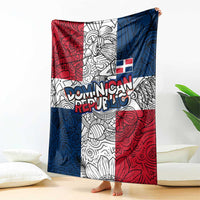 Dominican Republic Flag Blanket Red White and Blue Pattern with National Emblem and Tribal Design - Wonder Print Shop