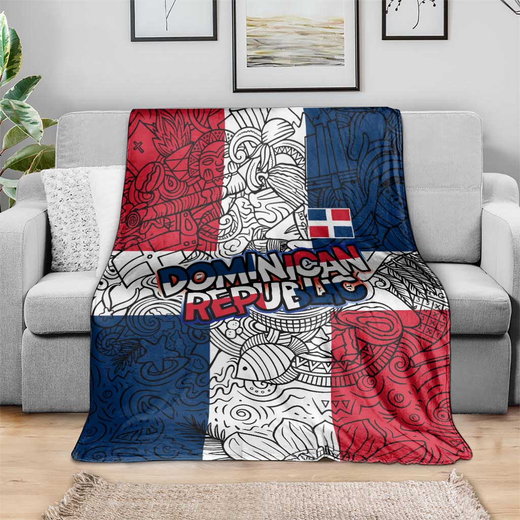 Dominican Republic Flag Blanket Red White and Blue Pattern with National Emblem and Tribal Design - Wonder Print Shop
