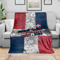 Dominican Republic Flag Blanket Red White and Blue Pattern with National Emblem and Tribal Design - Wonder Print Shop