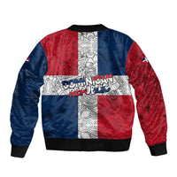 Dominican Republic Flag Bomber Jacket Red White and Blue Pattern with National Emblem and Tribal Design - Wonder Print Shop