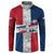Dominican Republic Flag Button Sweatshirt Red White and Blue Pattern with National Emblem and Tribal Design - Wonder Print Shop