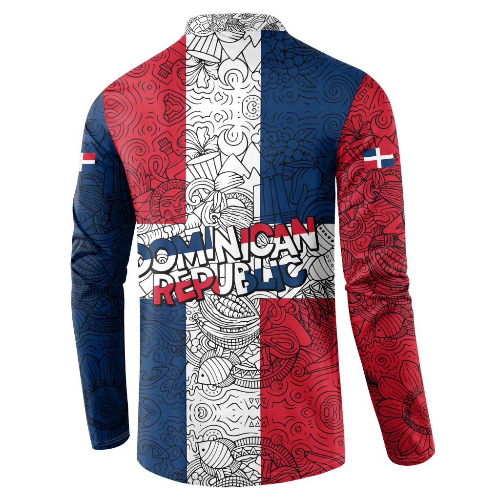 Dominican Republic Flag Button Sweatshirt Red White and Blue Pattern with National Emblem and Tribal Design - Wonder Print Shop