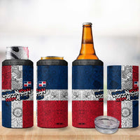 Dominican Republic Flag 4 in 1 Can Cooler Tumbler Red White and Blue Pattern with National Emblem and Tribal Design - Wonder Print Shop
