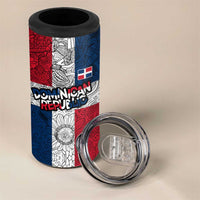 Dominican Republic Flag 4 in 1 Can Cooler Tumbler Red White and Blue Pattern with National Emblem and Tribal Design - Wonder Print Shop