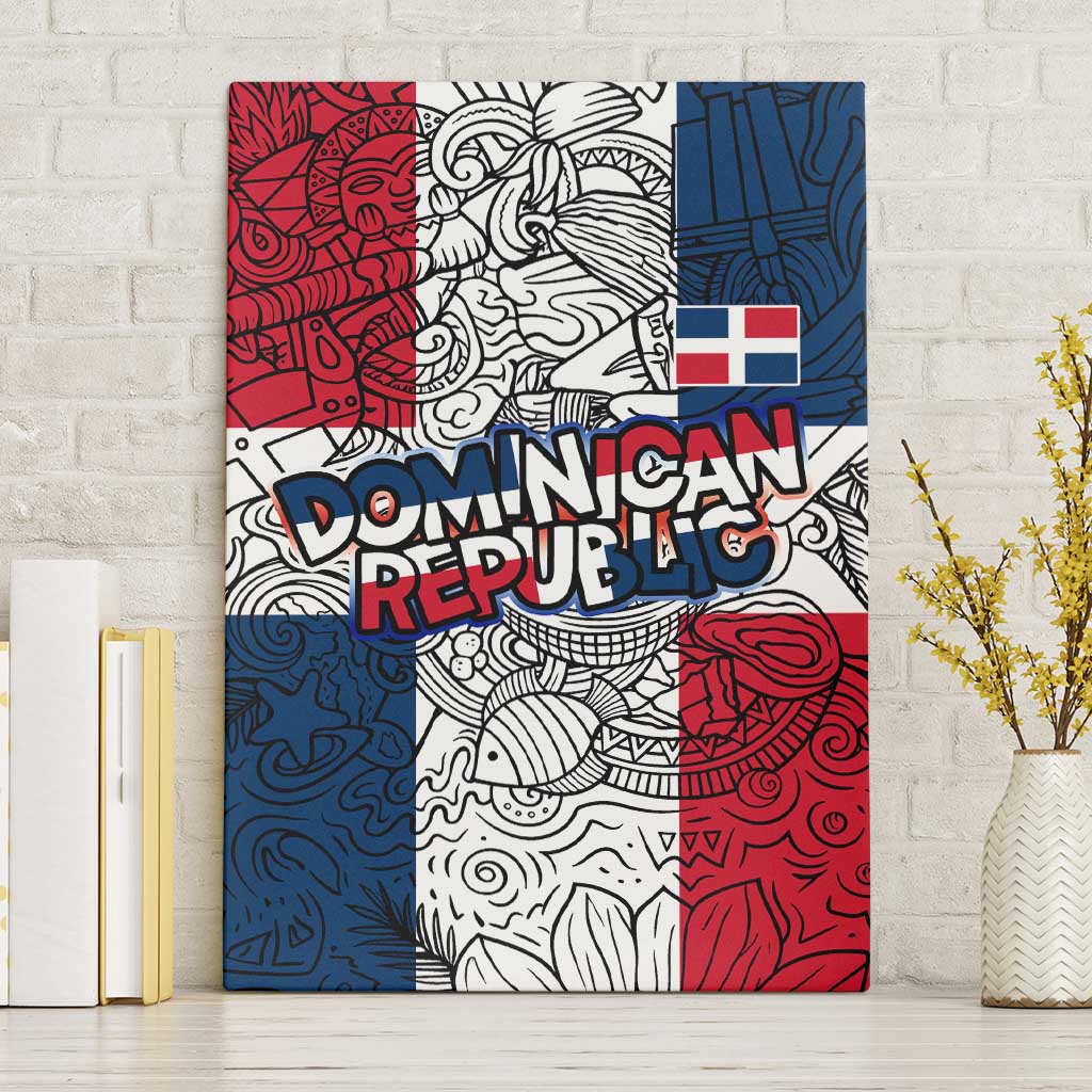 Dominican Republic Flag Canvas Wall Art Red White and Blue Pattern with National Emblem and Tribal Design - Wonder Print Shop