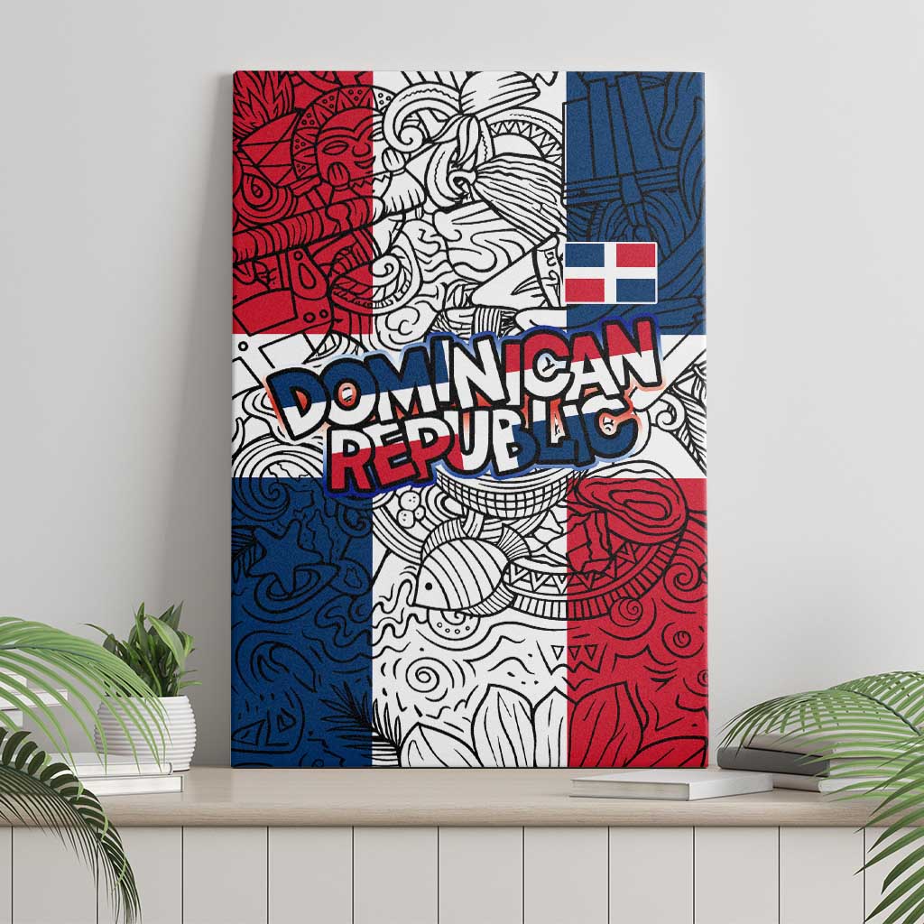 Dominican Republic Flag Canvas Wall Art Red White and Blue Pattern with National Emblem and Tribal Design - Wonder Print Shop
