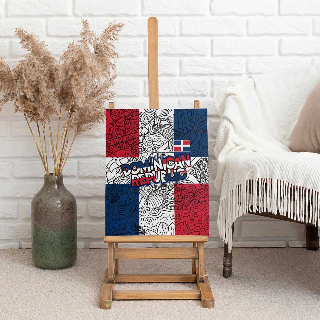 Dominican Republic Flag Canvas Wall Art Red White and Blue Pattern with National Emblem and Tribal Design - Wonder Print Shop