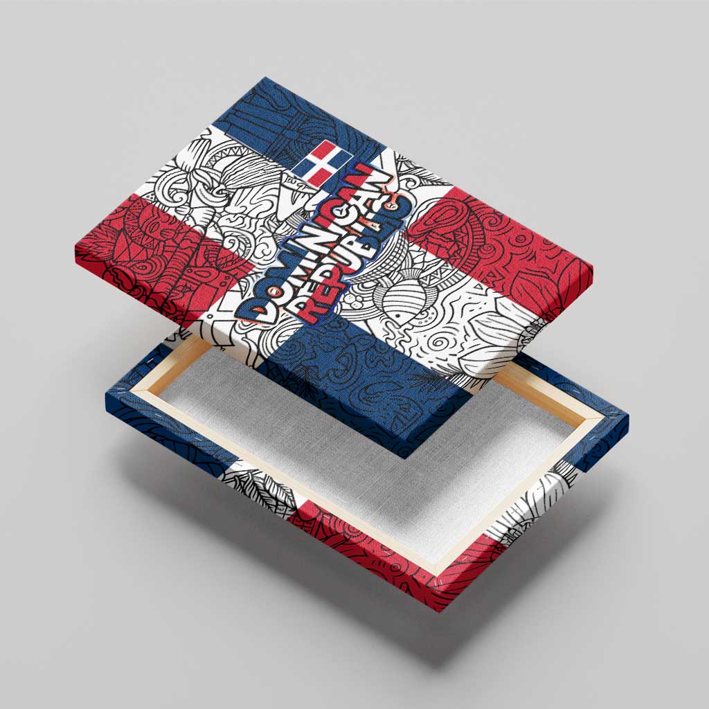 Dominican Republic Flag Canvas Wall Art Red White and Blue Pattern with National Emblem and Tribal Design - Wonder Print Shop