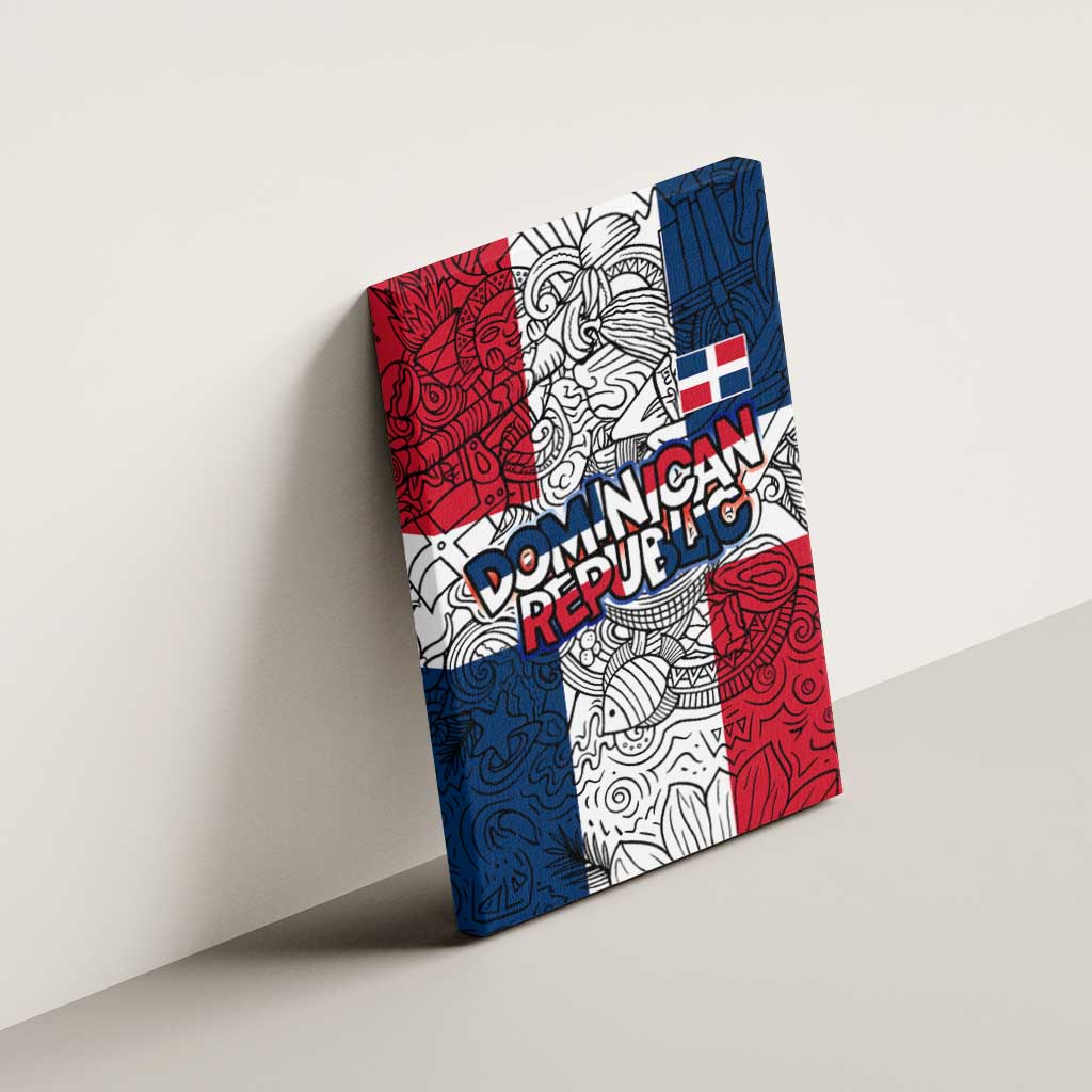 Dominican Republic Flag Canvas Wall Art Red White and Blue Pattern with National Emblem and Tribal Design - Wonder Print Shop