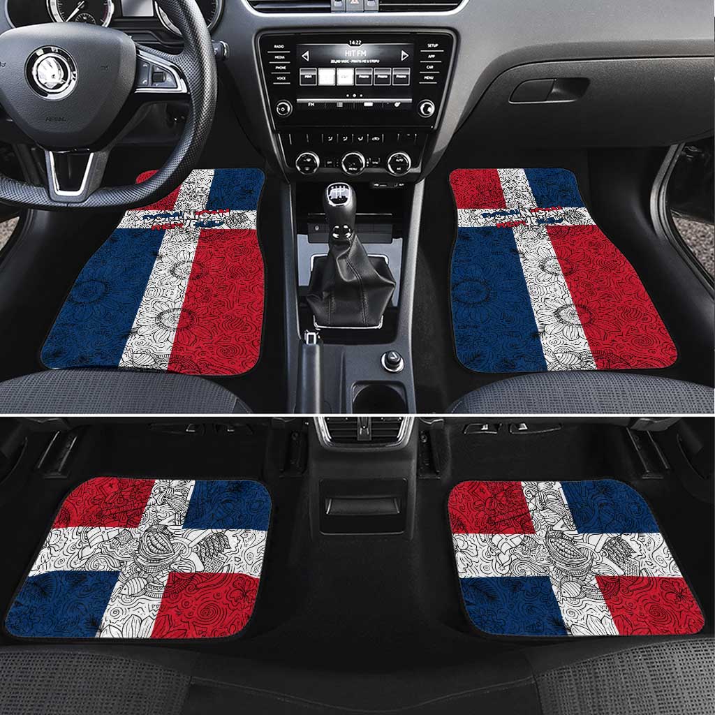 Dominican Republic Flag Car Mats Red White and Blue Pattern with National Emblem and Tribal Design - Wonder Print Shop