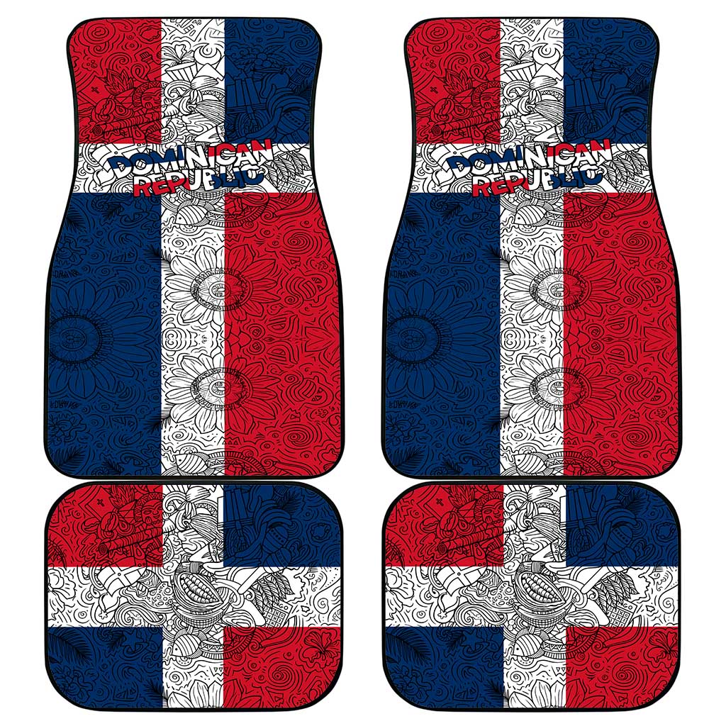 Dominican Republic Flag Car Mats Red White and Blue Pattern with National Emblem and Tribal Design - Wonder Print Shop